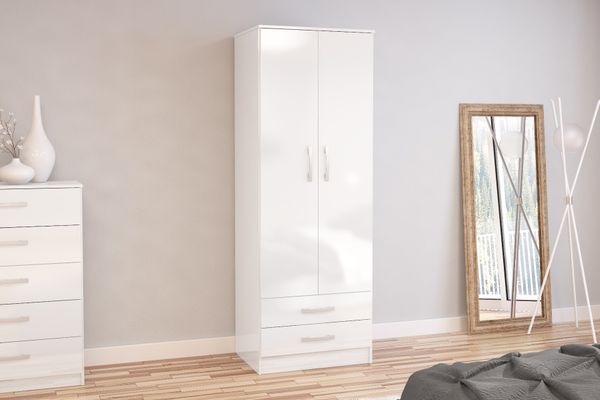 lyn2dcwht.2.jpg Birlea Lynx 2 Door Combi Wardrobe - Image 1