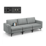 Convertible Sofa Couch with Magazine Pockets 3-Seat with 2 USB Port - Image 4