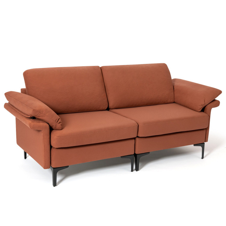 10001_14_9.jpg Modern Fabric Loveseat Sofa for with Metal Legs and Armrest Pillows - Image 1