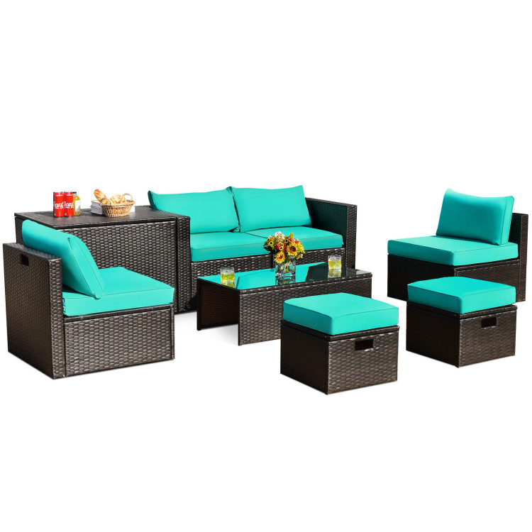 10001_6_78.jpg 8 Pieces Patio Space-Saving Rattan Furniture Set with Storage Box and Waterproof Cover - Image 1