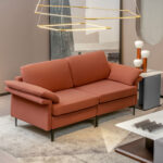 Modern Fabric Loveseat Sofa for with Metal Legs and Armrest Pillows - Image 2
