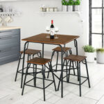 5 Pieces Bar Table Set with 4 Counter Height Backless Stools - Image 7
