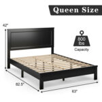 Queen Size Bed Frame Platform Slat High Headboard Bedroom with Rubber Wood Leg - Image 4