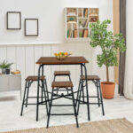 5 Pieces Bar Table Set with 4 Counter Height Backless Stools - Image 8