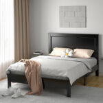 Queen Size Bed Frame Platform Slat High Headboard Bedroom with Rubber Wood Leg - Image 2