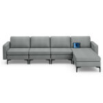 Modular L-shaped Sectional Sofa with Reversible Ottoman and 2 USB Ports - Image 4