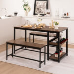 3 Pieces Dining Table Set with Wine Rack - Image 6