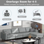Modular L-shaped Sectional Sofa with Reversible Ottoman and 2 USB Ports - Image 6
