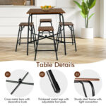 5 Pieces Bar Table Set with 4 Counter Height Backless Stools - Image 10