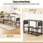 3 Pieces Dining Set Compact Table and 2 Chair with Metal Frame for Small Space - Image 10