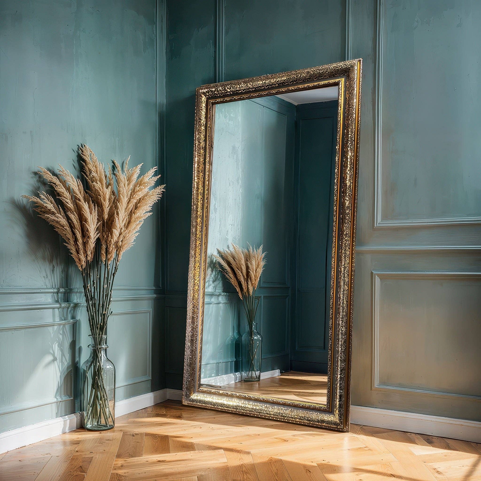 Gold & Black Baroque Full-Length Wall Mirror - Ornate Frame, 8.6 cm Profile | Imperial Grandeur