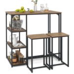 3-Piece Bar Table Set for 2 Bar-Height Dining Table with 2 Stools - Image 7
