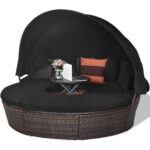 Patio Round Rattan Daybed with Retractable Canopy and Height Adjustable Coffee Table - Image 4
