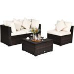 4 Pieces Patio Rattan Furniture Set with Removable Cushions and Pillows - Image 4