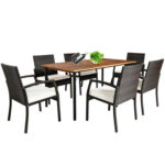 7 Pieces Patio Rattan Cushioned Dining Set with Umbrella Hole - Image 10