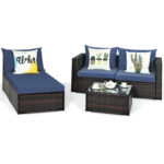 5 Pieces Patio Rattan Sectional Furniture Set with Cushions and Coffee Table - Image 7