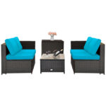 4 Pieces Outdoor Patio Rattan Furniture Set with Loveseat and Storage Box - Image 11