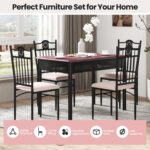 5 Pieces Dining Set Wood Metal Table and 4 Chairs with Cushions - Image 6