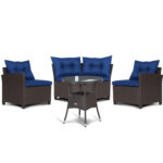 4 Pieces Patio Rattan Furniture Set Cushioned Sofa Glass Table - Image 8