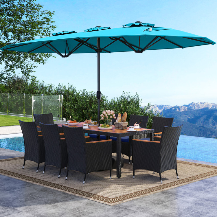 10 Piece Outdoor Patio Dining Set with 15 Feet Double-Sided Twin Umbrella - Image 2