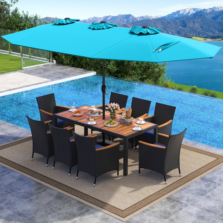 10 Piece Outdoor Patio Dining Set with 15 Feet Double-Sided Twin Umbrella - Image 3
