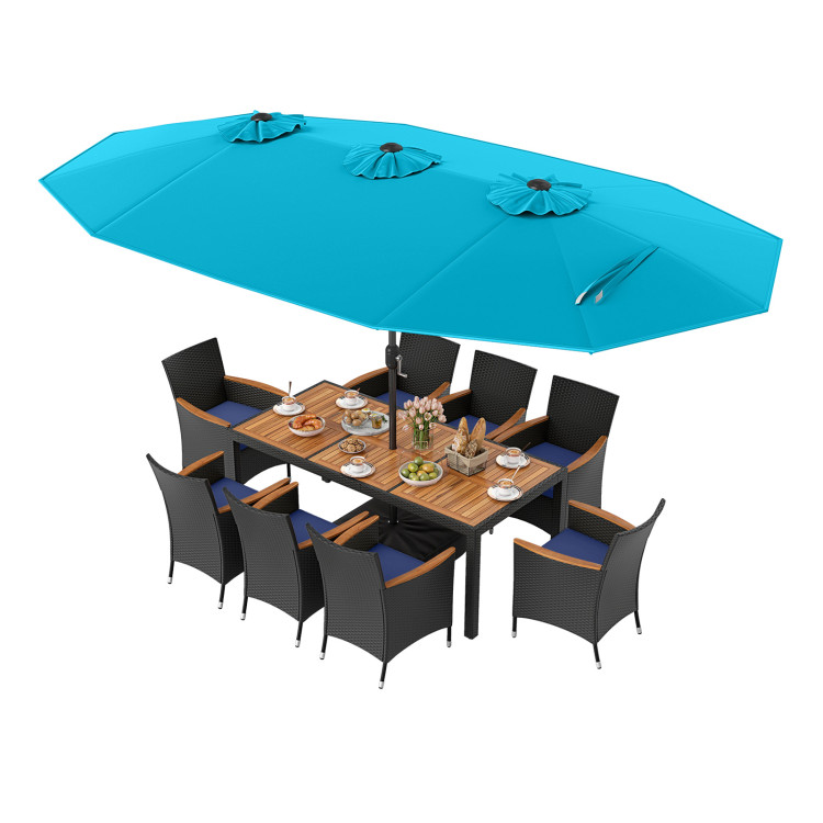 10 Piece Outdoor Patio Dining Set with 15 Feet Double-Sided Twin Umbrella - Image 1