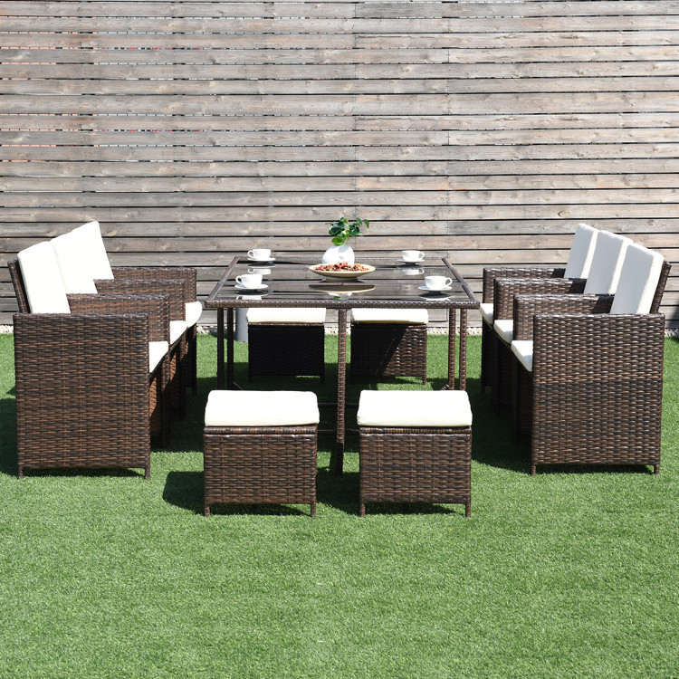 10_Pieces_Outdoor_Patio_Rattan_Wicker_Dining_Chair_and_Ottoman-6.jpg 10 Pieces Outdoor Patio Dining Set - Image 1