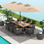 10 Pieces Wicker Outdoor Dining Set for 8 with 15 Feet Patio Umbrella - Image 3