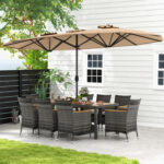 10 Pieces Wicker Outdoor Dining Set for 8 with 15 Feet Patio Umbrella - Image 6