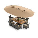 10 Pieces Wicker Outdoor Dining Set for 8 with 15 Feet Patio Umbrella - Image 4