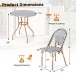 3 Piece French Bistro Table Chair Set with Outdoor Wicker Round Table and 2 Dining Chairs - Image 5