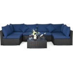 7 Pieces Sectional Wicker Furniture Sofa Set with Tempered Glass Top Coffee Table - Image 9