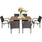 7 Pieces Patio Rattan Cushioned Dining Set with Umbrella Hole - Image 9