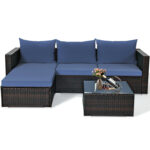 5 Pieces Patio Rattan Sectional Furniture Set with Cushions and Coffee Table - Image 8