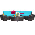 6 Piece Wicker Patio Sectional Sofa Set with Tempered Glass Coffee Table - Image 4