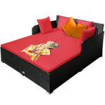 Spacious Outdoor Rattan Daybed with Upholstered Cushions and Pillows - Image 4