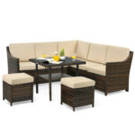 6 Pieces Patio Rattan Dining Sofa Funiture Set - Image 3