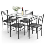 5 Pieces Dining Set with Tempered Glass Top Table and 4 Upholstered Chairs - Image 8