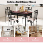 5 Pieces Dining Set Wood Metal Table and 4 Chairs with Cushions - Image 8