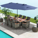 11 Pieces Patio Dining Set with 15 Feet Double-Sided Patio Umbrella Base Included - Image 2