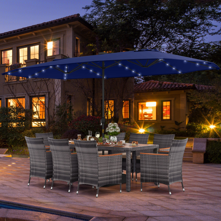 11 Pieces Patio Dining Set with 15 Feet Double-Sided Patio Umbrella Base Included - Image 3