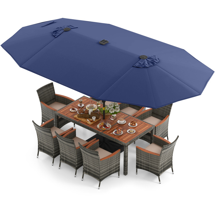 11 Pieces Patio Dining Set with 15 Feet Double-Sided Patio Umbrella Base Included - Image 1