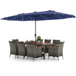 11 Pieces Patio Dining Set with 15 Feet Double-Sided Patio Umbrella Base Included - Image 4
