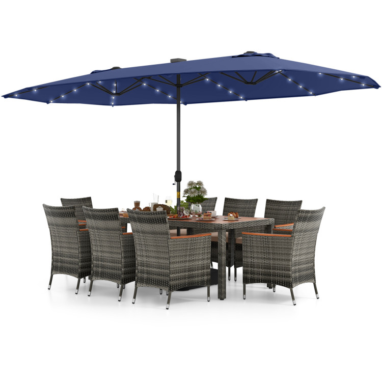 11 Pieces Patio Dining Set with 15 Feet Double-Sided Patio Umbrella Base Included - Image 4