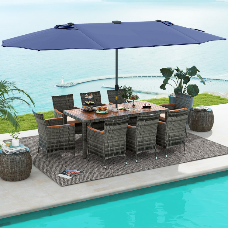 11 Pieces Patio Dining Set with 15 Feet Double-Sided Patio Umbrella Base Included - Image 7