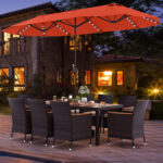 11 Pieces Patio Dining Set with 15 Feet Double-Sided Patio Umbrella and Base - Image 3