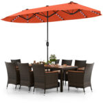 11 Pieces Patio Dining Set with 15 Feet Double-Sided Patio Umbrella and Base - Image 4