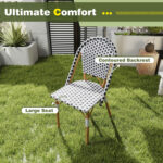 3 Piece French Bistro Table Chair Set with Outdoor Wicker Round Table and 2 Dining Chairs - Image 9