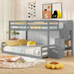 Solid Wood Twin Over Full Low Bunk Bed with Storage Stairs - Image 3