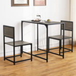 3 Pieces Dining Set Compact Table and 2 Chair with Metal Frame for Small Space - Image 2